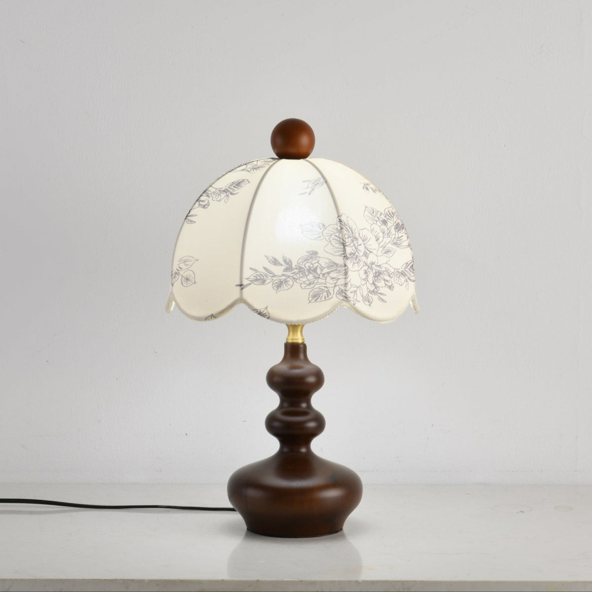 Lilybelle Blossom Table Lamp – Walnut Wood & Fabric Floral Shade