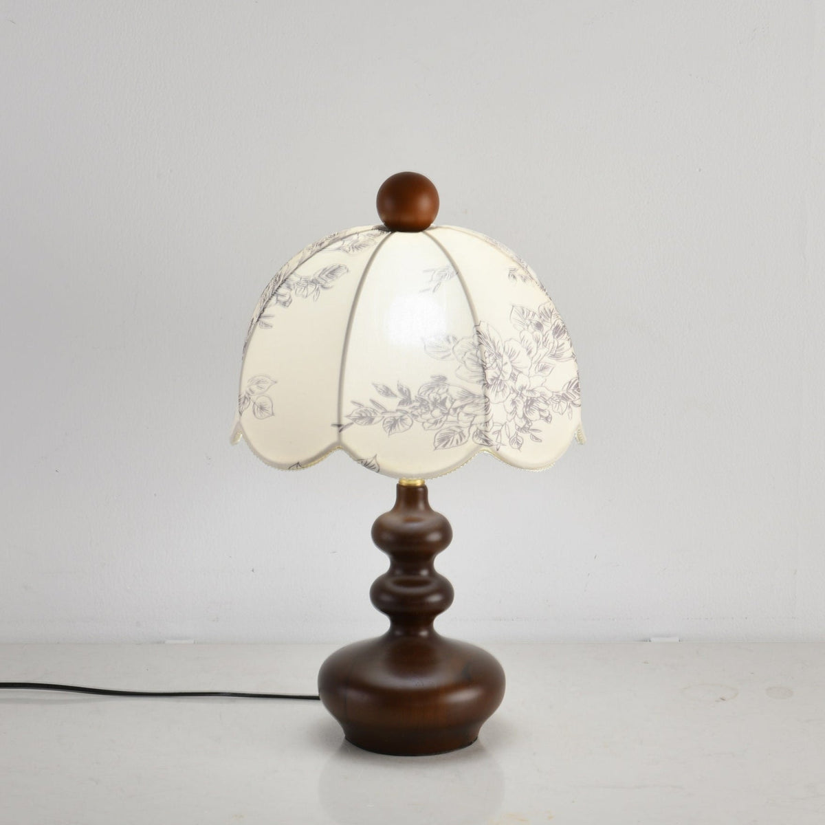 Lilybelle Blossom Table Lamp – Walnut Wood & Fabric Floral Shade