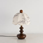 Lilybelle Blossom Table Lamp – Walnut Wood & Fabric Floral Shade