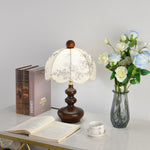 Lilybelle Blossom Table Lamp – Walnut Wood & Fabric Floral Shade