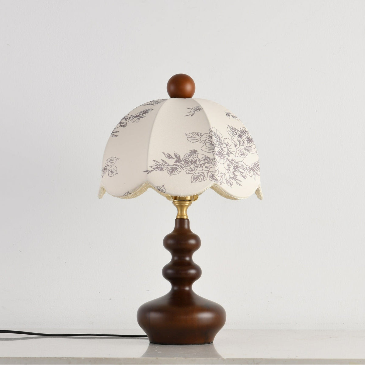 Lilybelle Blossom Table Lamp – Walnut Wood & Fabric Floral Shade
