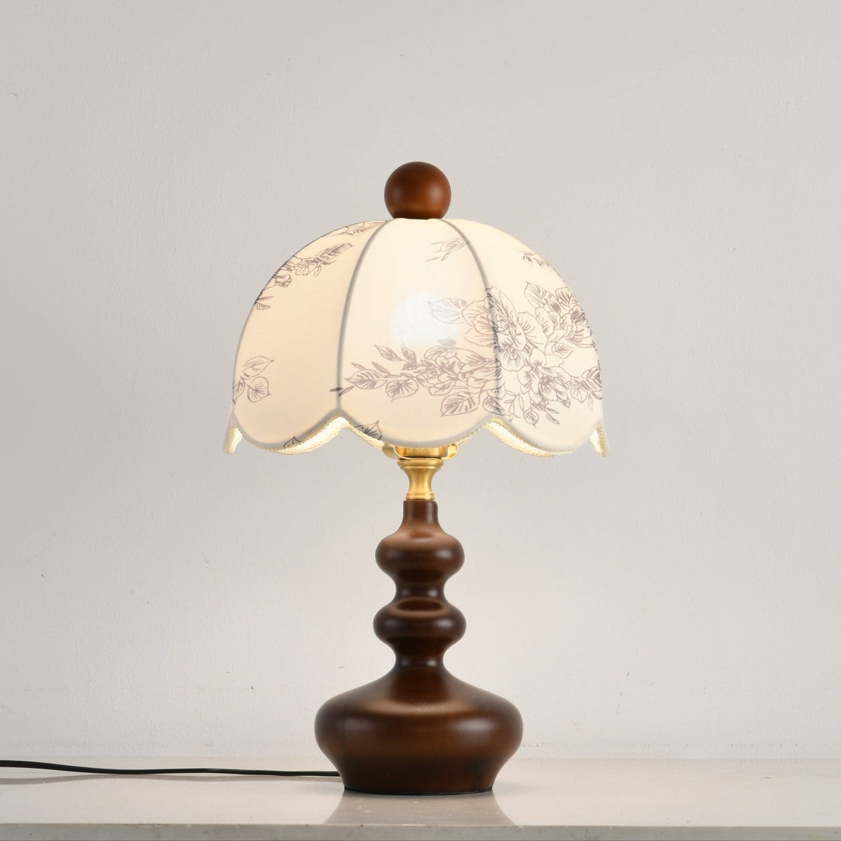 Lilybelle Blossom Table Lamp – Walnut Wood & Fabric Floral Shade