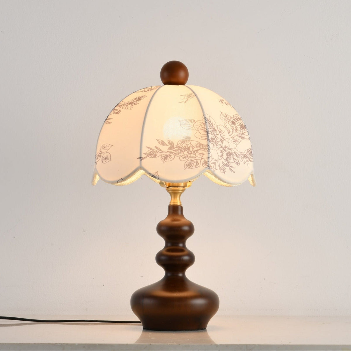 Lilybelle Blossom Table Lamp – Walnut Wood & Fabric Floral Shade