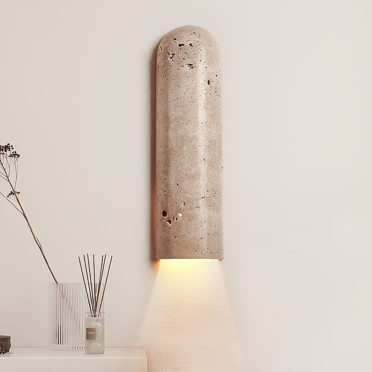 Lina Travertine Wall Sconce – Sculptural Stone Lighting for Modern Interiors