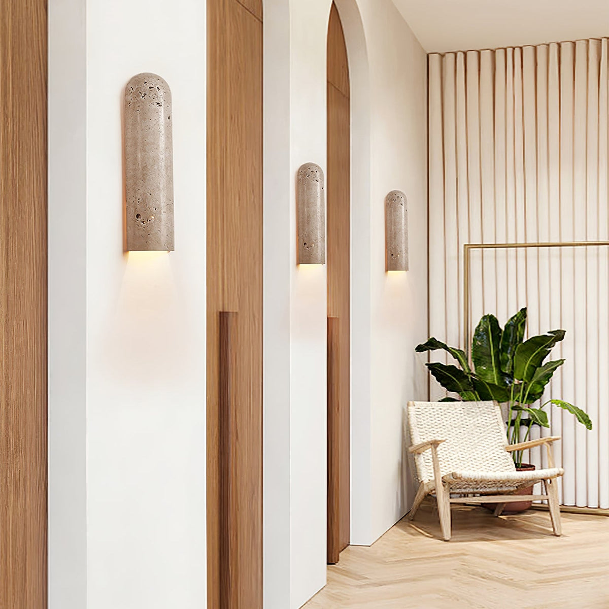 Lina Travertine Wall Sconce – Sculptural Stone Lighting for Modern Interiors