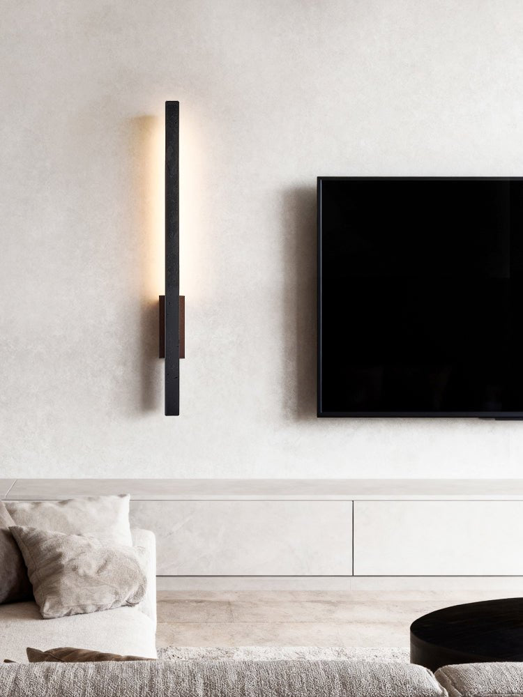 Linaris LED Wall Sconce in Black Travertine and Walnut Wood