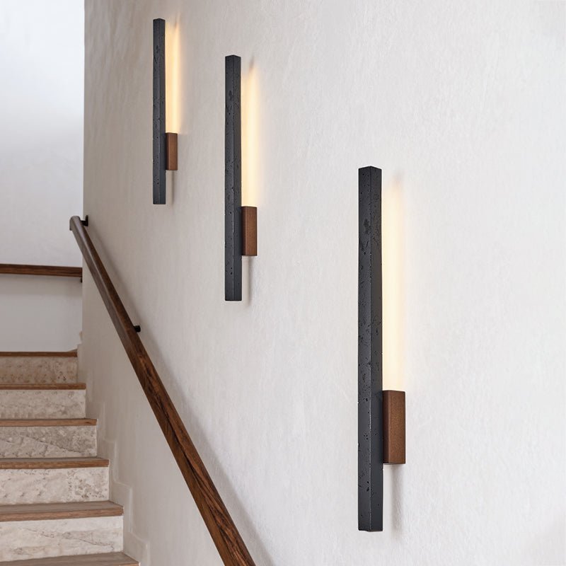 Linaris LED Wall Sconce in Black Travertine and Walnut Wood