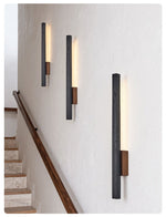 Linaris LED Wall Sconce in Black Travertine and Walnut Wood
