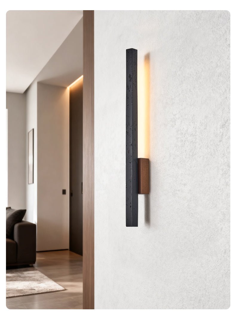 Linaris LED Wall Sconce in Black Travertine and Walnut Wood