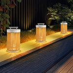 Linden Column Solar Outdoor Lamp – Natural Rattan Post Light for Garden & Patio