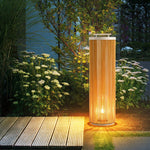 Linden Column Solar Outdoor Lamp – Natural Rattan Post Light for Garden & Patio