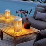 Linden Column Solar Outdoor Lamp – Natural Rattan Post Light for Garden & Patio