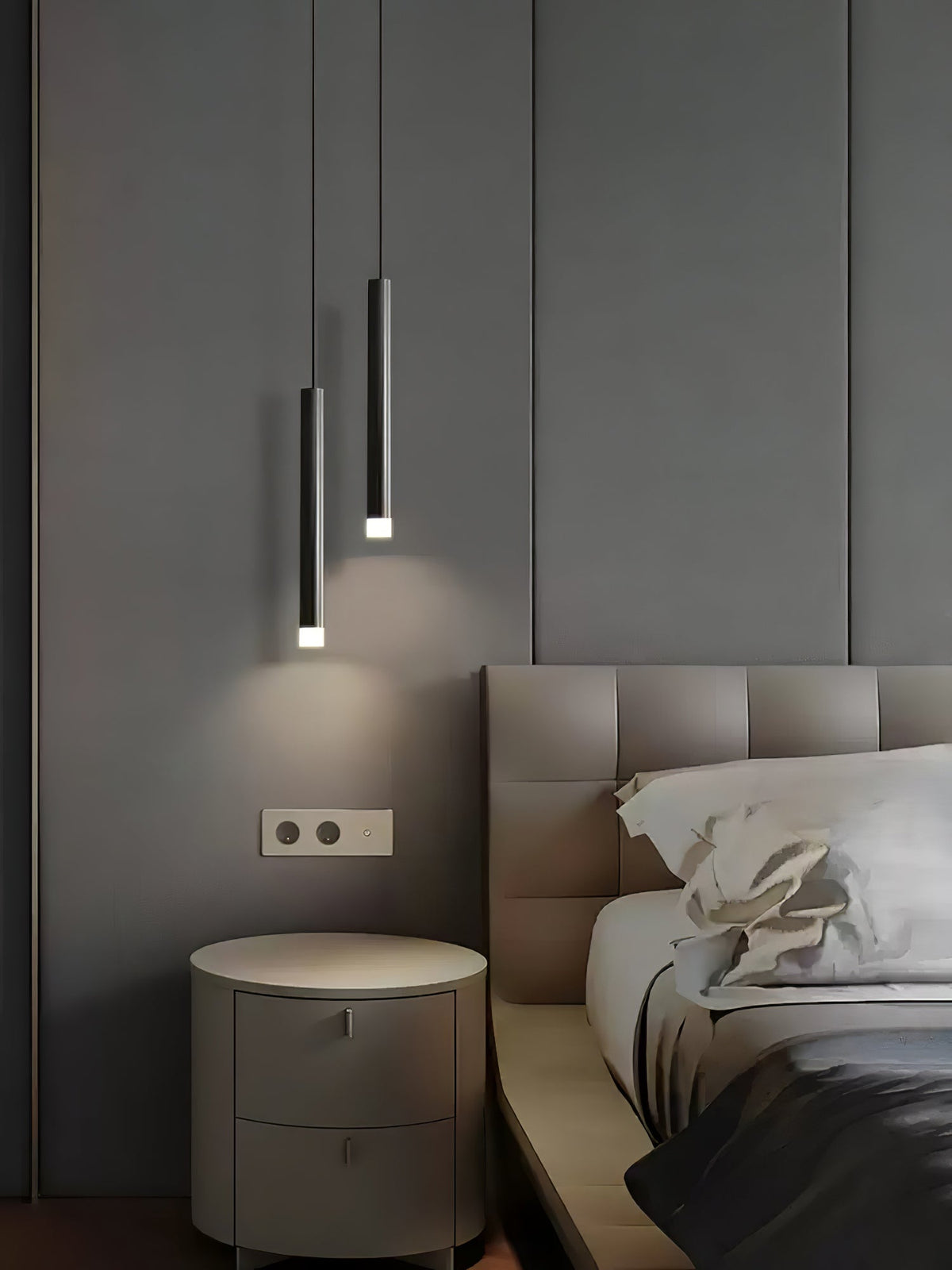 Linea Mono Linear Pendant Light in Matte Black with Brass Accents