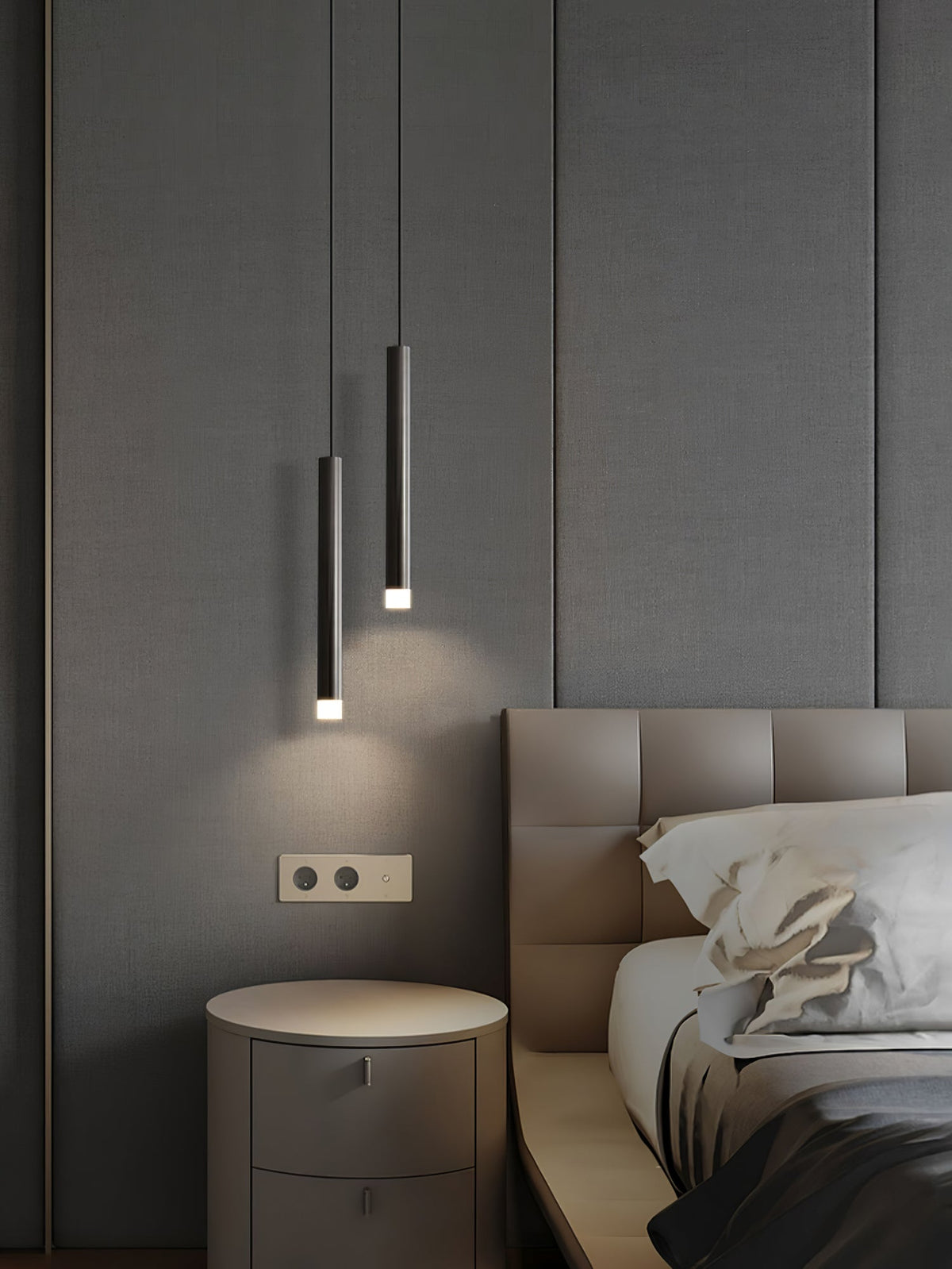 Linea Mono Linear Pendant Light in Matte Black with Brass Accents