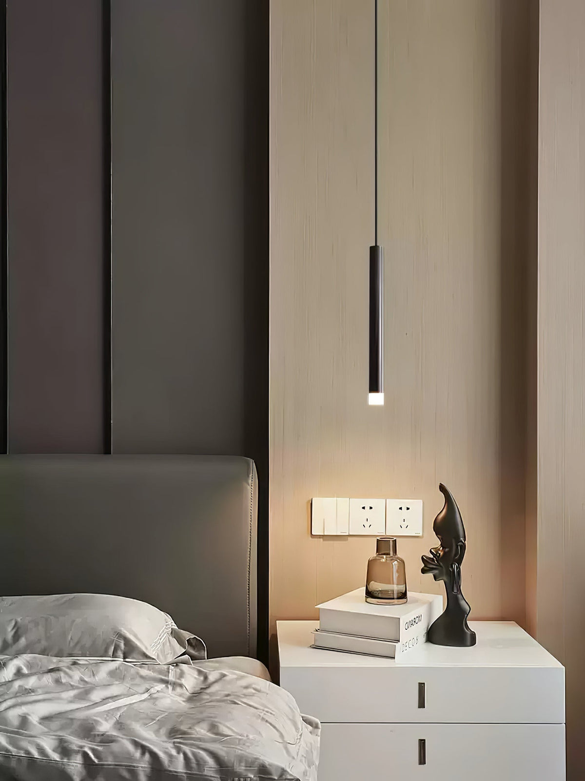 Linea Mono Linear Pendant Light in Matte Black with Brass Accents