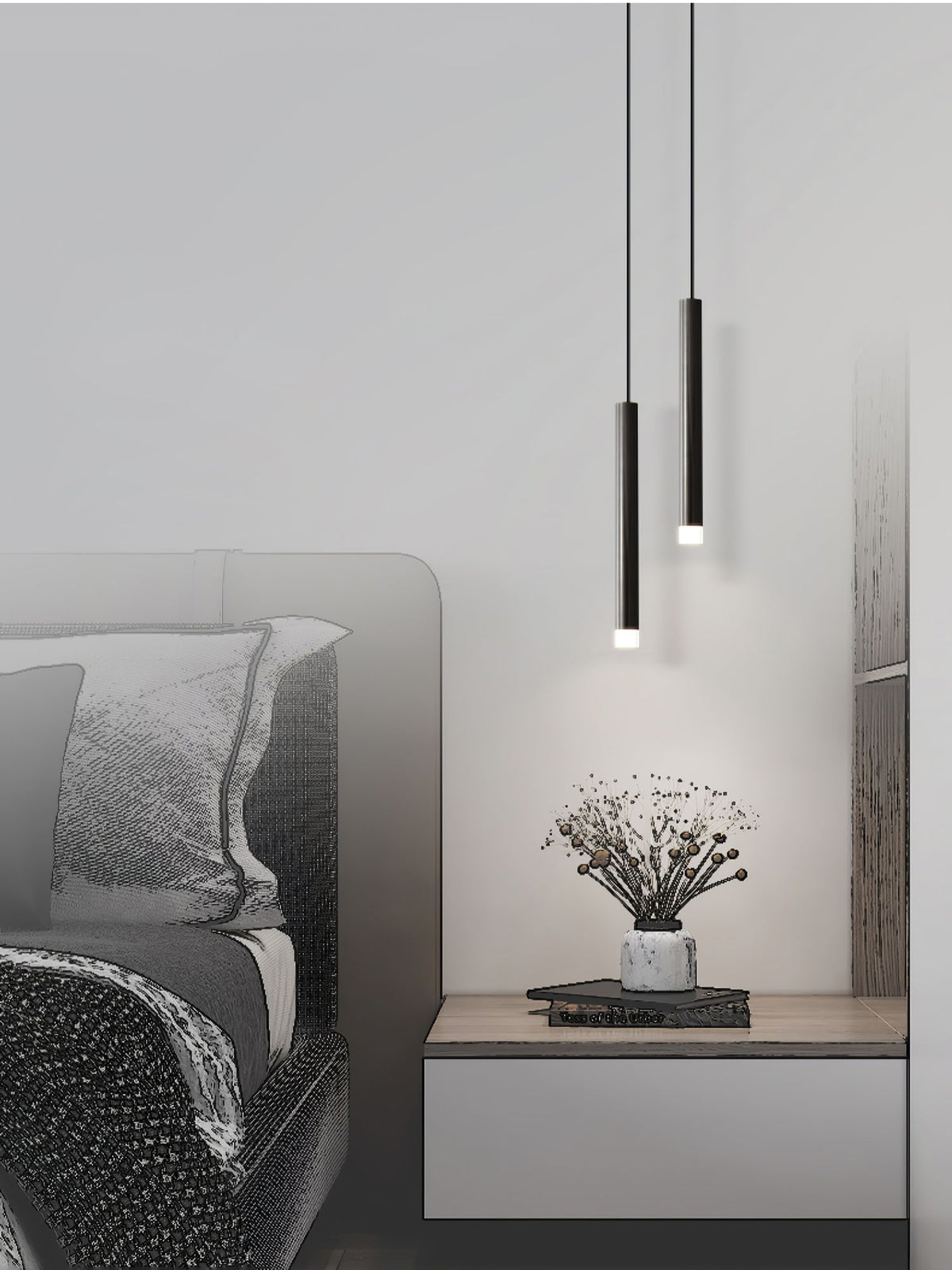 Linea Mono Linear Pendant Light in Matte Black with Brass Accents