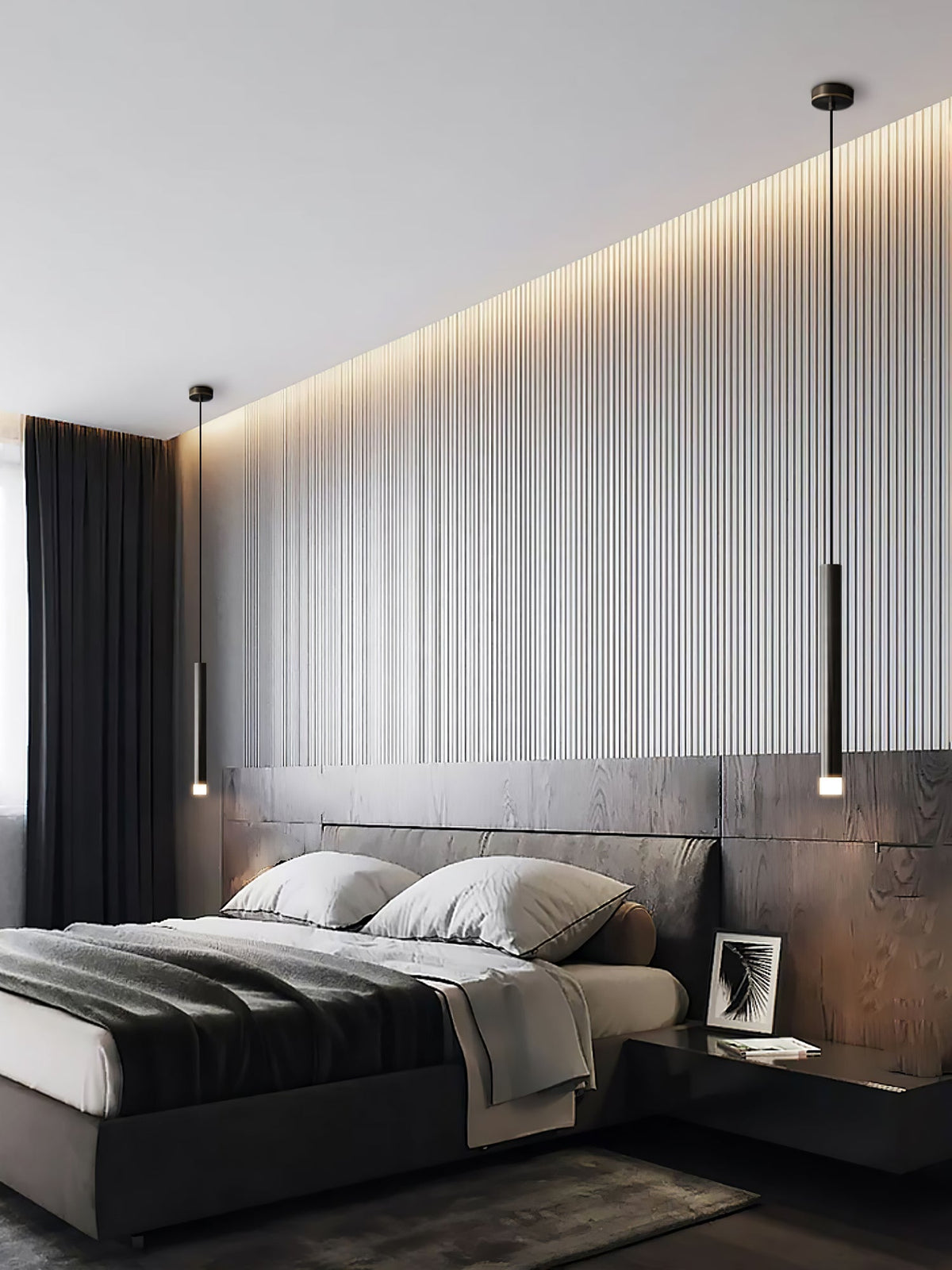Linea Mono Linear Pendant Light in Matte Black with Brass Accents
