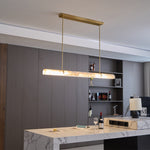 Linear Alabaster Chandelier in Brass or Black, Modern LED Pendant Light for Dining Room and Living Room