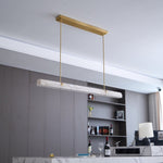 Linear Alabaster Chandelier in Brass or Black, Modern LED Pendant Light for Dining Room and Living Room