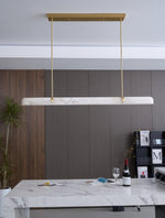 Linear Alabaster Chandelier in Brass or Black, Modern LED Pendant Light for Dining Room and Living Room