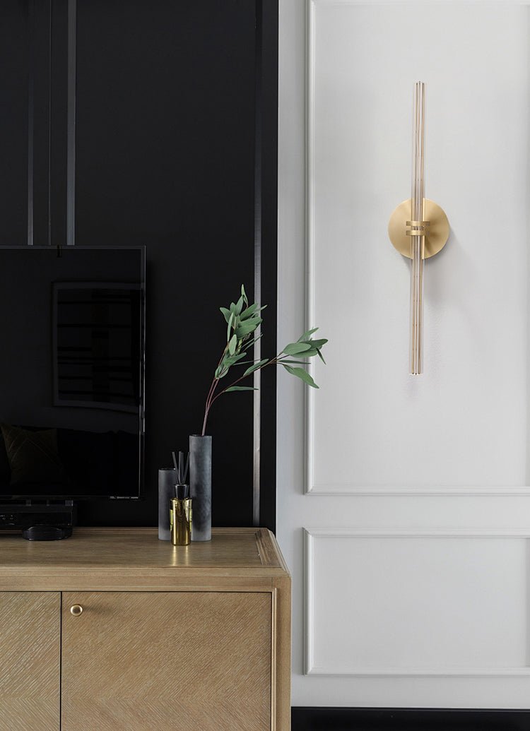 Linear Filament Wall Sconce in Brass and Glass for Modern Interiors