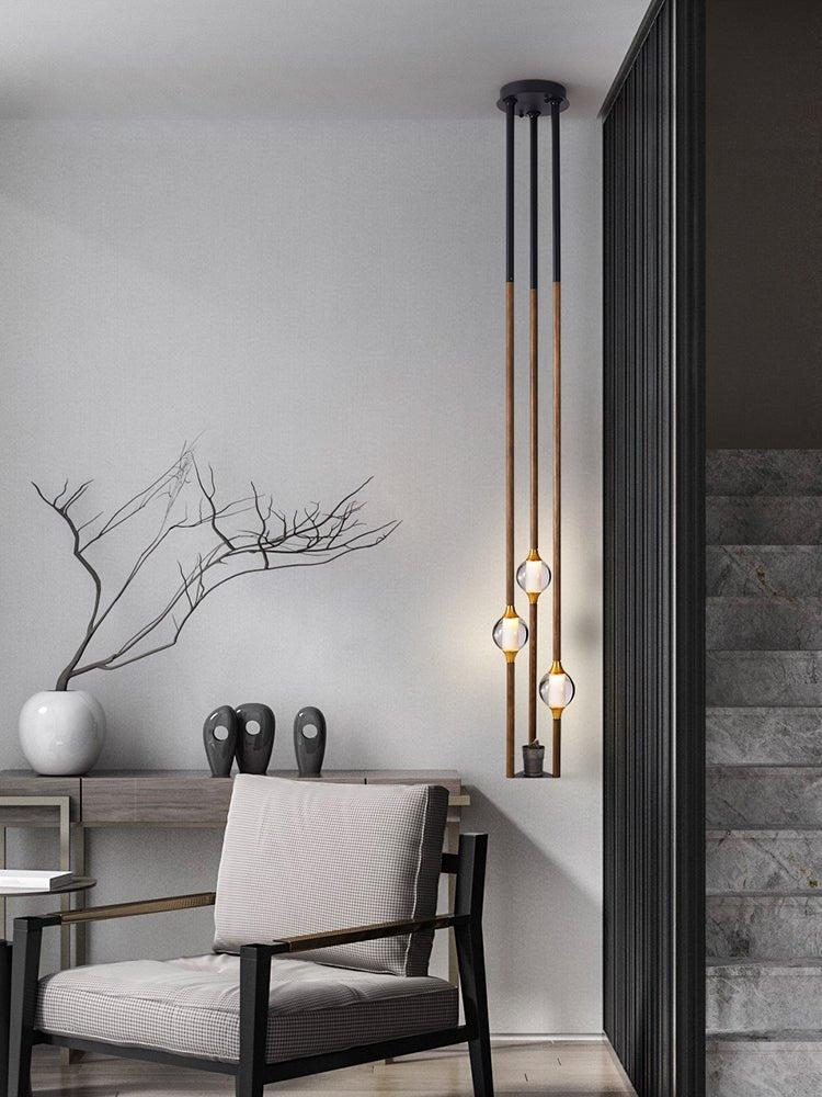Droplet Pendant Light with Wood and Brass Accents