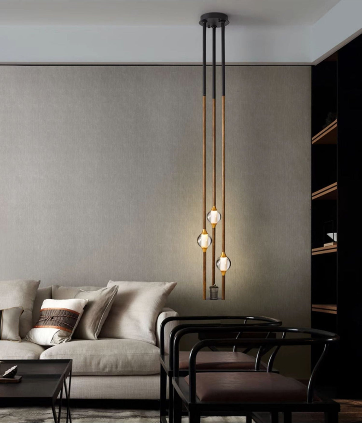 Droplet Pendant Light with Wood and Brass Accents