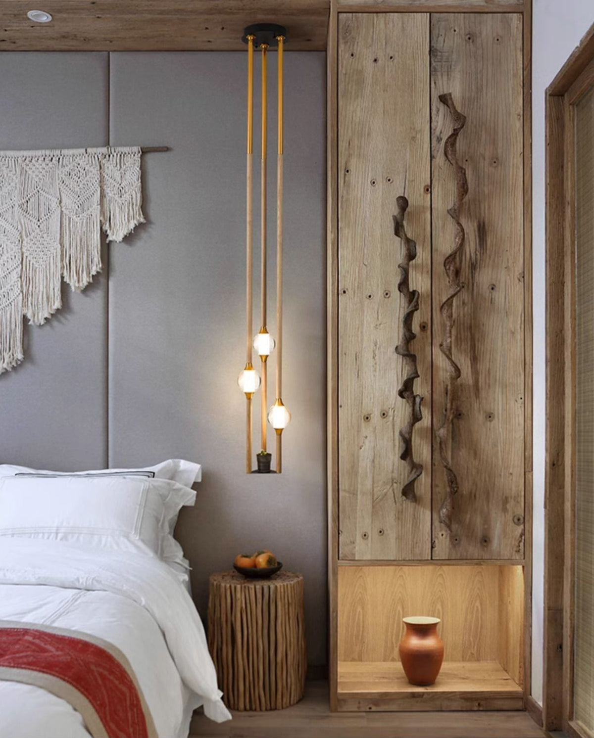 Droplet Pendant Light with Wood and Brass Accents