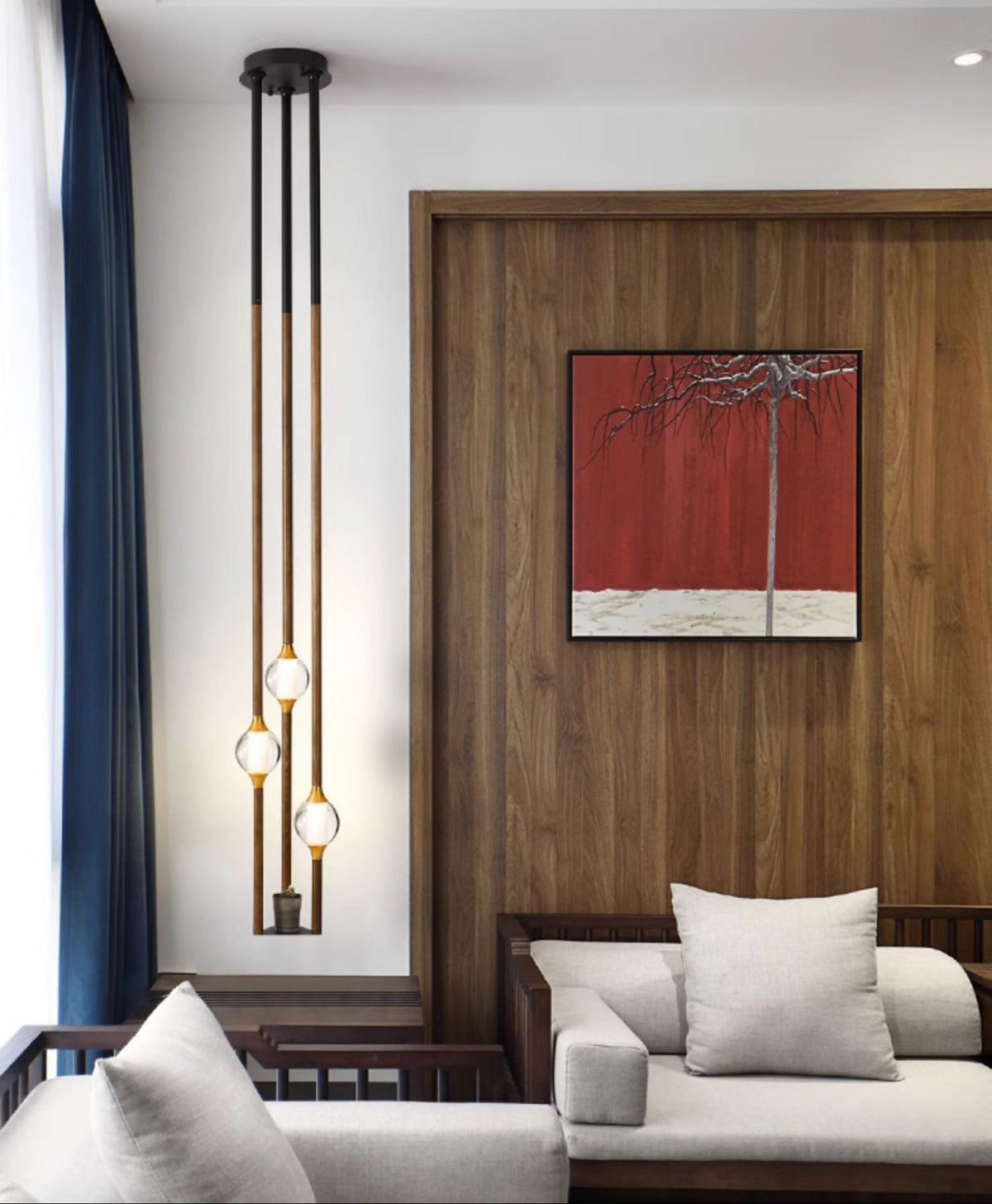 Droplet Pendant Light with Wood and Brass Accents