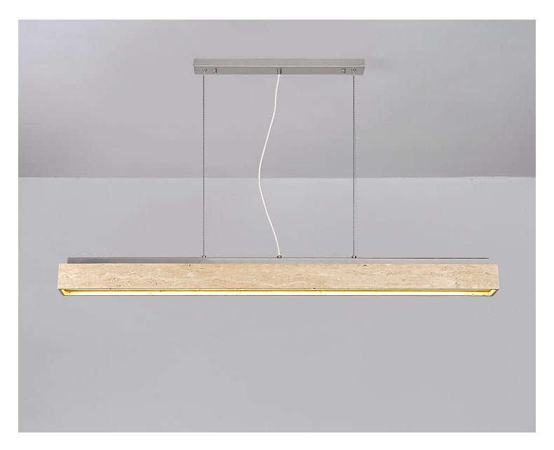 Linear Travertine Pendant Light – Modern Stone Suspension Lamp for Dining & Kitchen Island