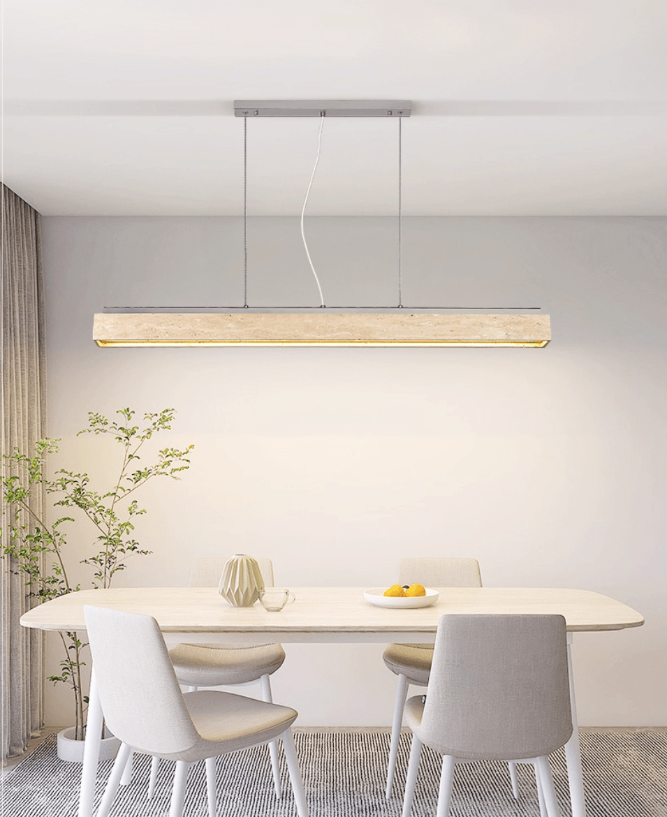 Linear Travertine Pendant Light – Modern Stone Suspension Lamp for Dining & Kitchen Island