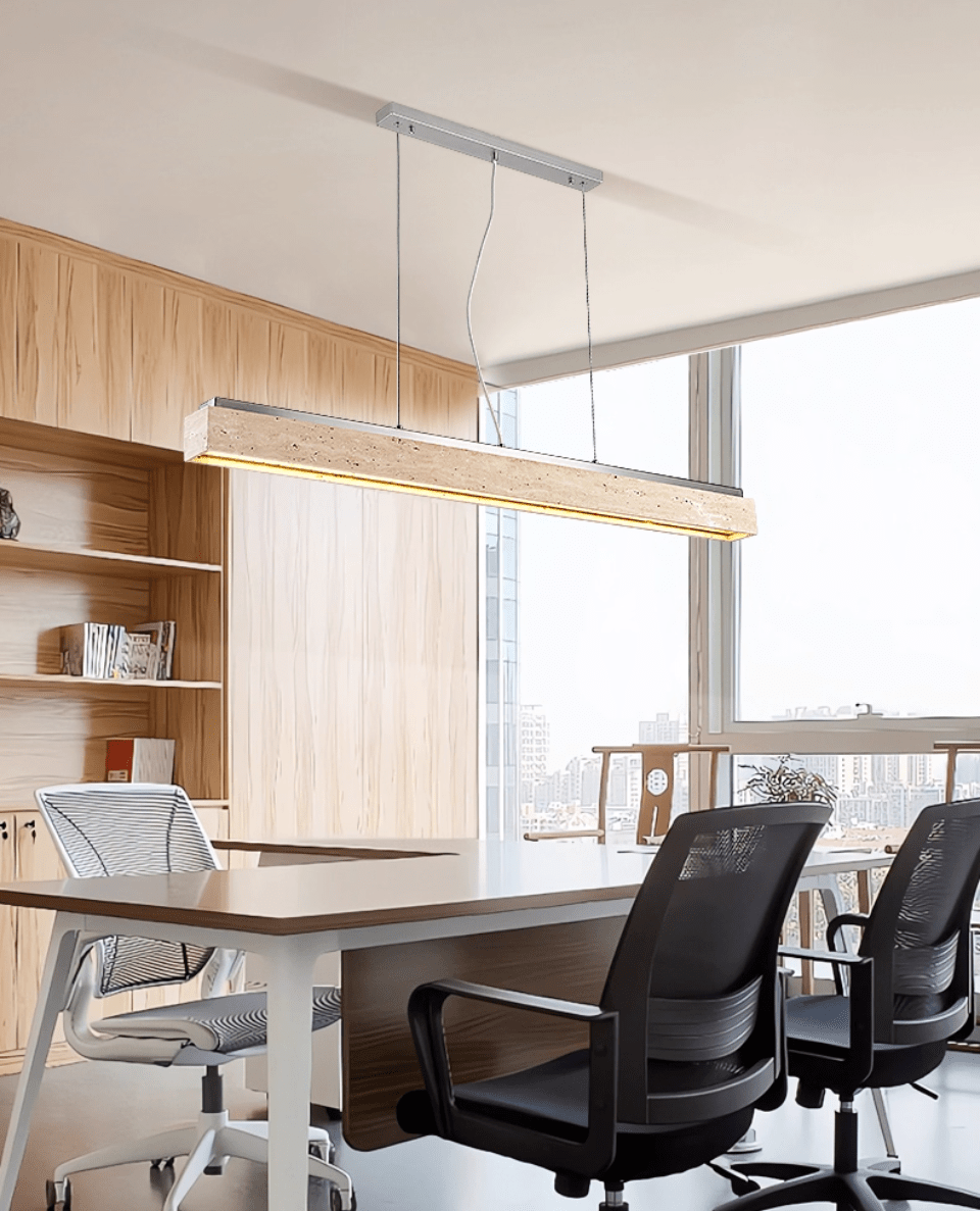 Linear Travertine Pendant Light – Modern Stone Suspension Lamp for Dining & Kitchen Island
