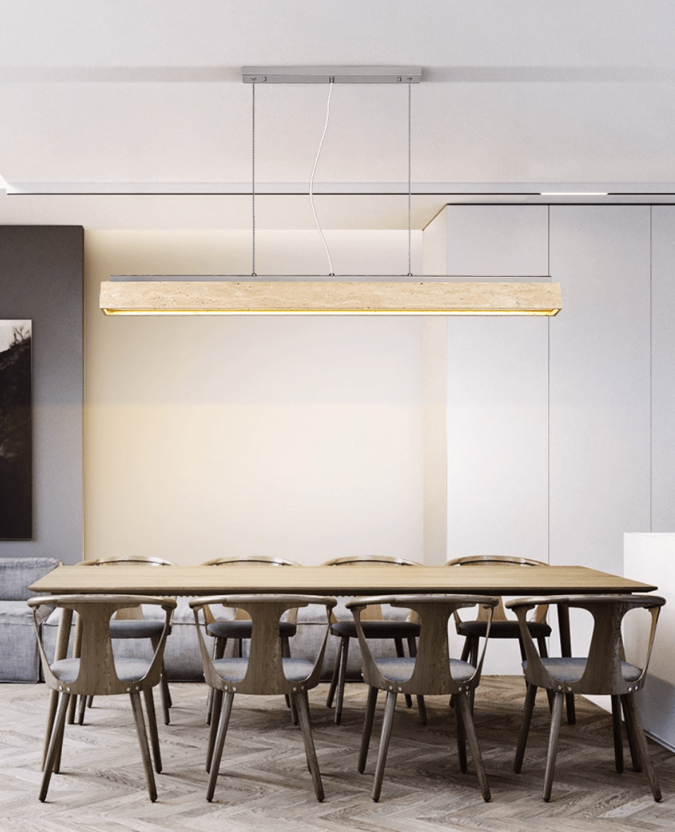 Linear Travertine Pendant Light – Modern Stone Suspension Lamp for Dining & Kitchen Island