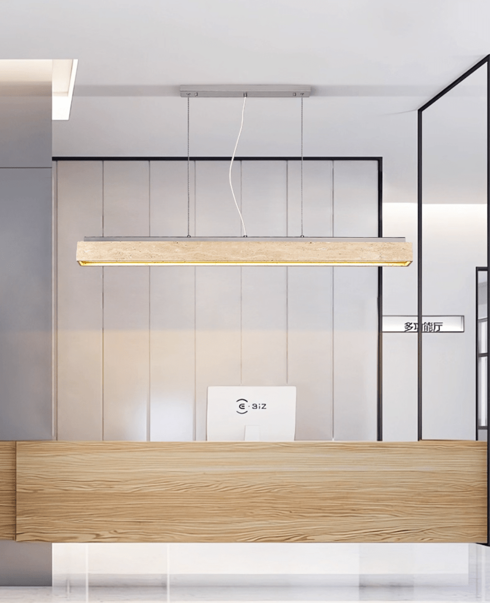 Linear Travertine Pendant Light – Modern Stone Suspension Lamp for Dining & Kitchen Island