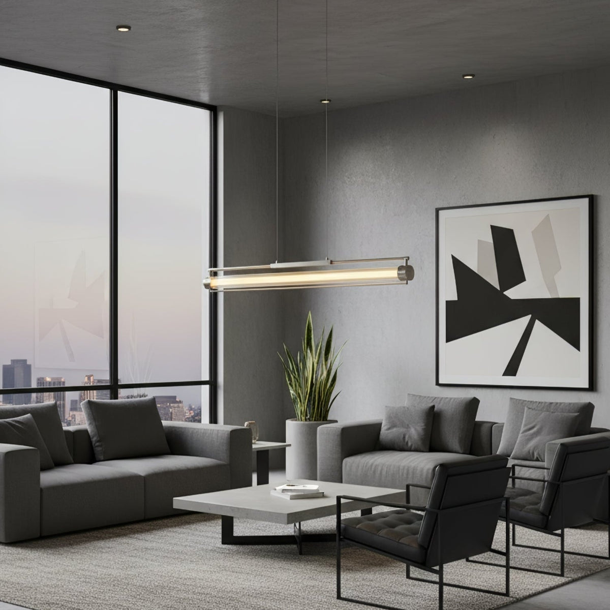 Linear Tube LED Pendant Light – Modern Minimalist Dining Room Lighting
