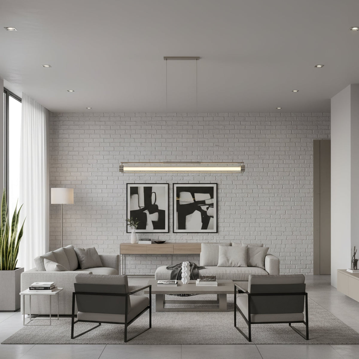 Linear Tube LED Pendant Light – Modern Minimalist Dining Room Lighting