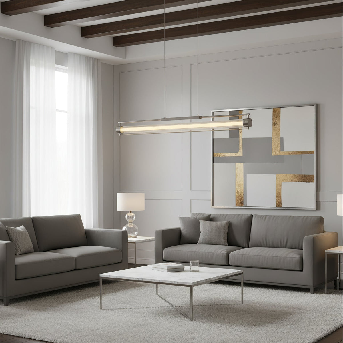 Linear Tube LED Pendant Light – Modern Minimalist Dining Room Lighting
