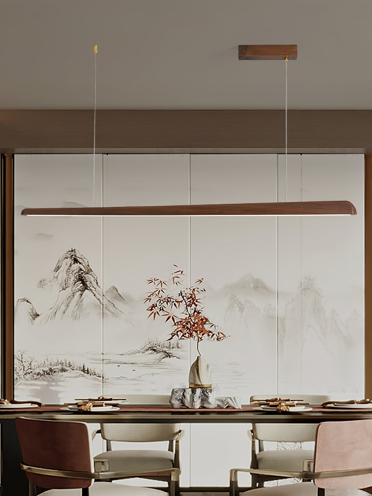 Linearity Modern Walnut LED Linear Pendant Light for Kitchen Island and Dining Room