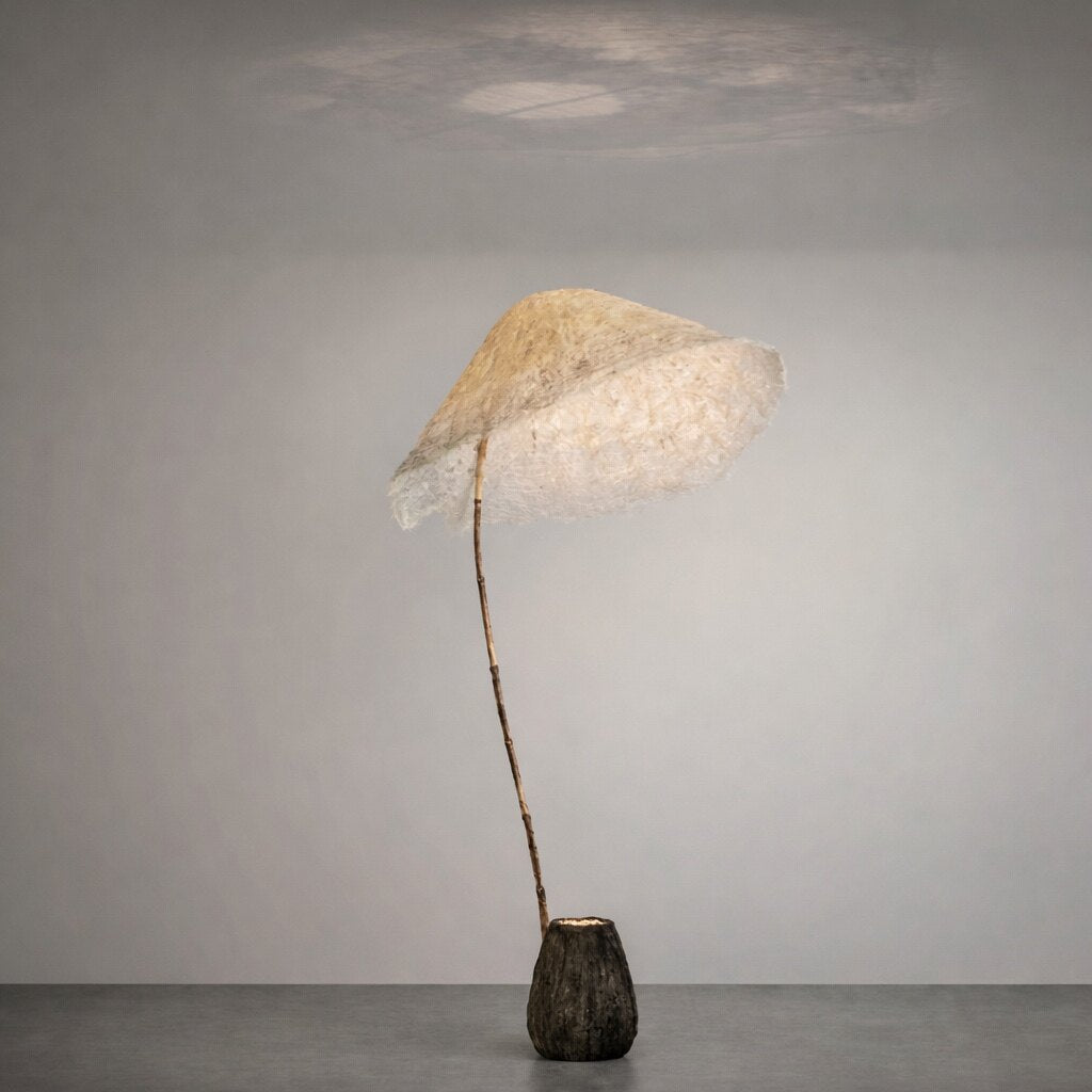 Linen Canopy Floor Lamp – Modern Natural Lighting for Living Spaces
