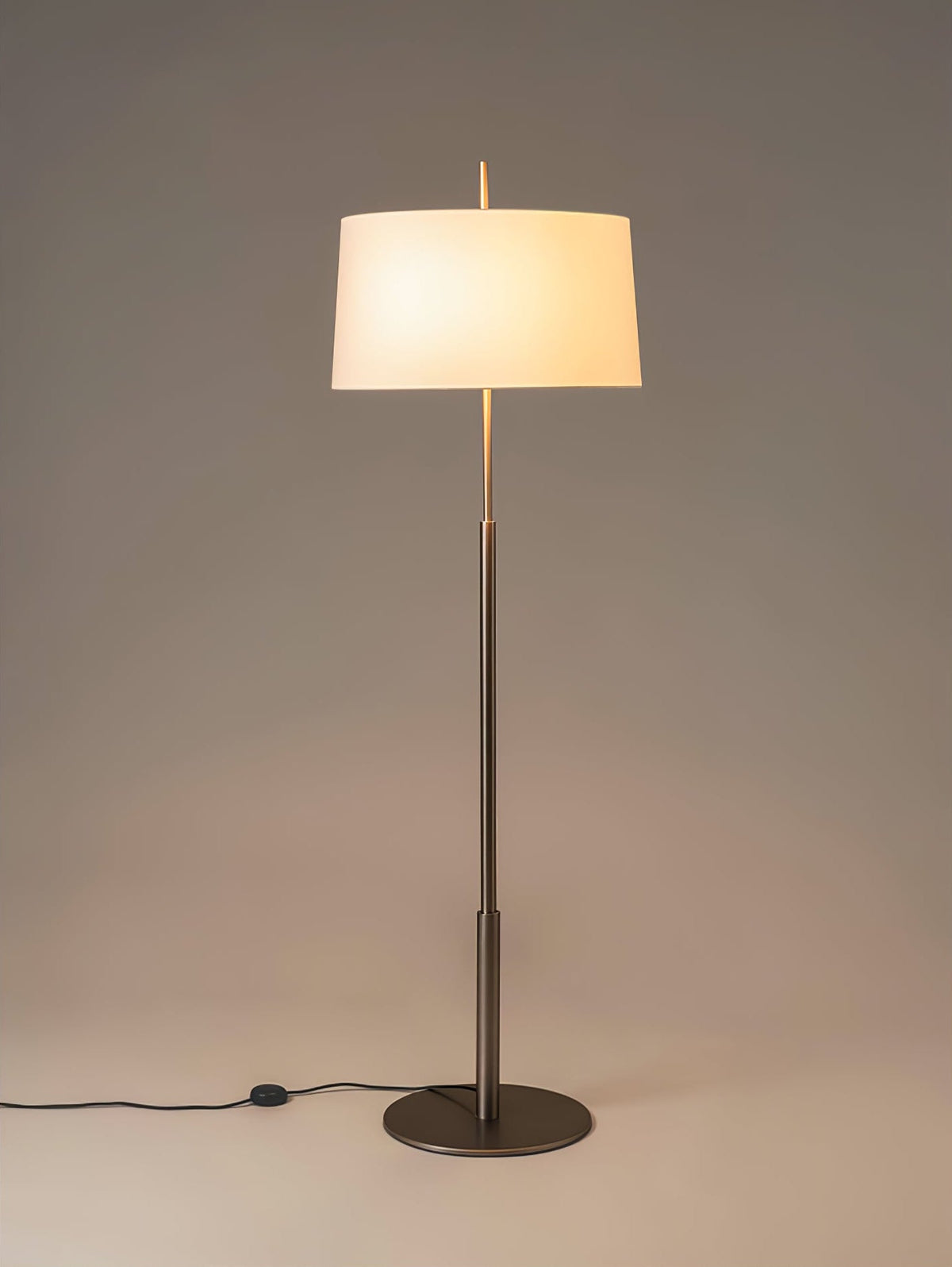 Rilume Modern Floor Lamp with Fabric Drum Shade in Nickel