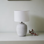 Lino Stripe Ceramic Table Lamp with Drum Shade for Bedroom & Living Room