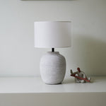 Lino Stripe Ceramic Table Lamp with Drum Shade for Bedroom & Living Room