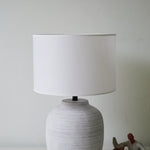 Lino Stripe Ceramic Table Lamp with Drum Shade for Bedroom & Living Room
