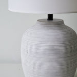 Lino Stripe Ceramic Table Lamp with Drum Shade for Bedroom & Living Room