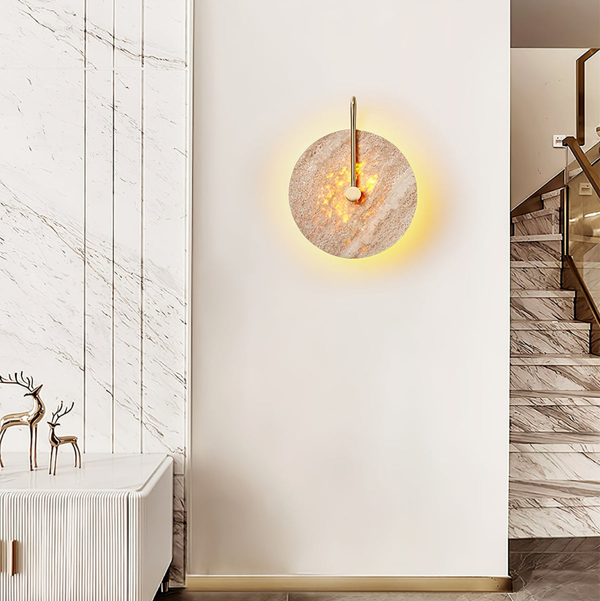 Lior Travertine Wall Sconce with Brass Hook – Modern LED Wall Lamp