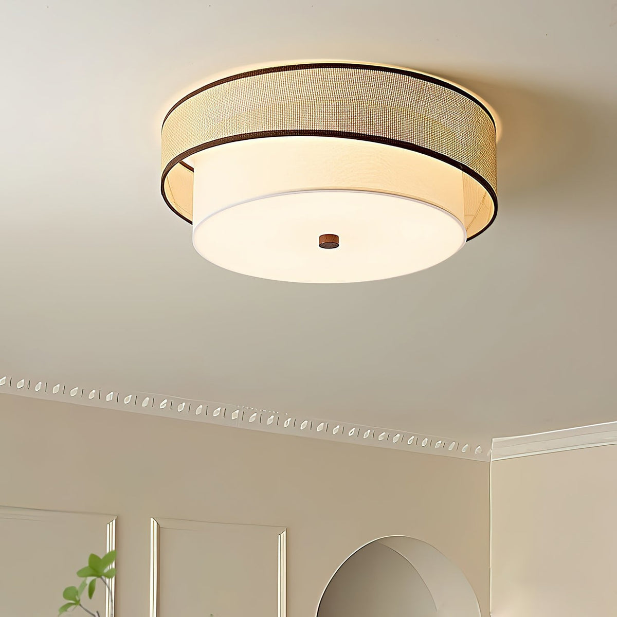 Liora Handwoven Rattan Ceiling Lamp with Fabric Diffuser