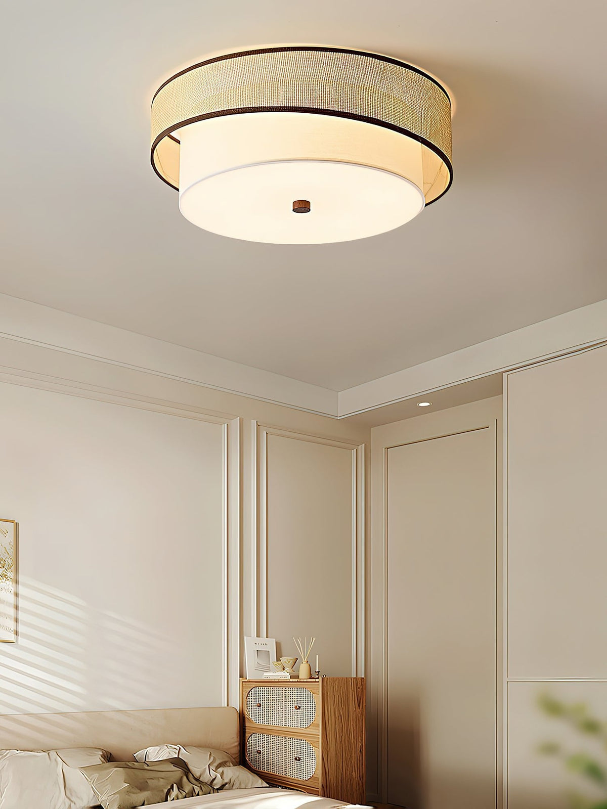 Liora Handwoven Rattan Ceiling Lamp with Fabric Diffuser