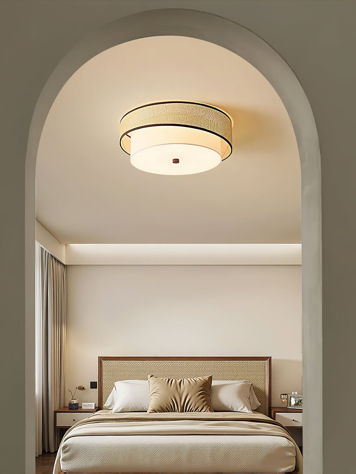 Liora Handwoven Rattan Ceiling Lamp with Fabric Diffuser