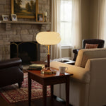 Liora Lantern Table Lamp – Walnut Wood & Amber Glass LED