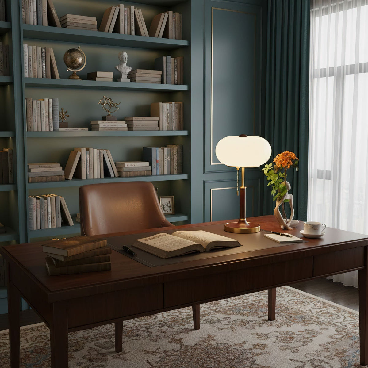 Liora Lantern Table Lamp – Walnut Wood & Amber Glass LED